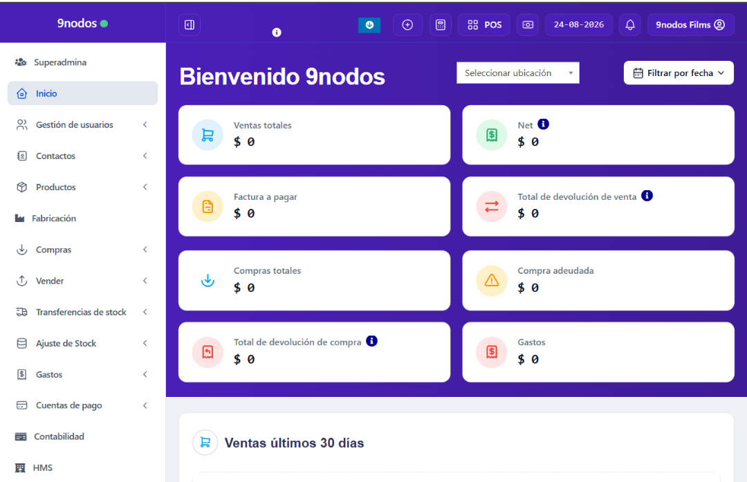 Panel de Menú y Administración POS